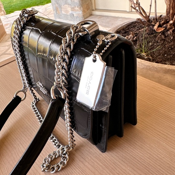 Coach Black Croc-Embossed Chain Bag - Picture 4 of 10
